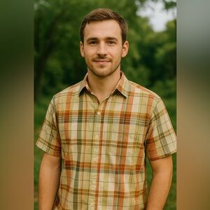 Naturalife 100% Cotton Plaid Short Sleeve Button-Up Shirt Men’s Medium